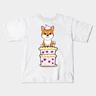 Orange dog Jumping out of a cake Kids T-Shirt